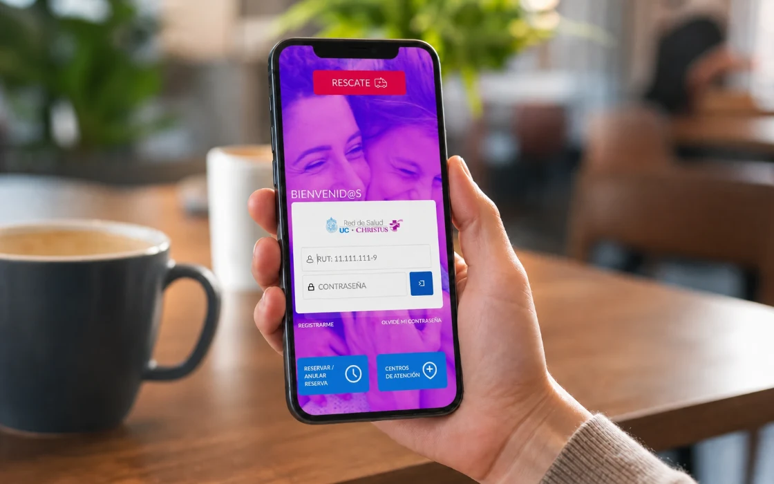 Pantalla de acceso de una aplicación móvil de servicios de salud utilizada desde un teléfono