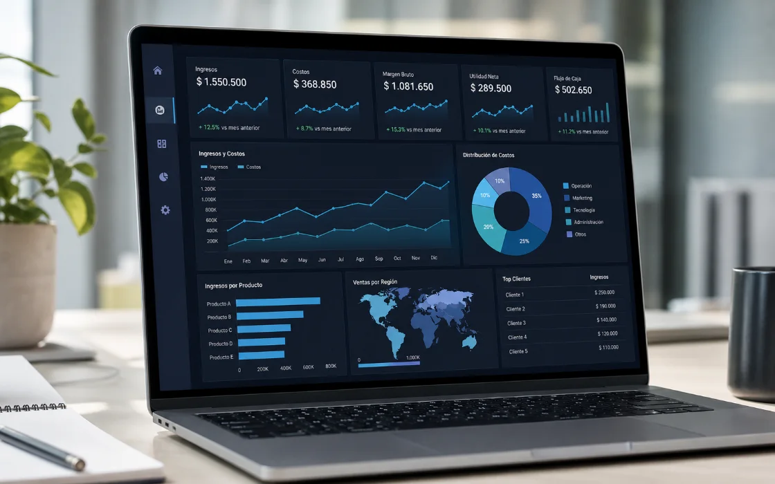 Dashboard de gestión en un computador portátil